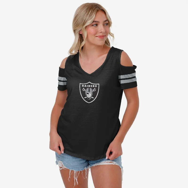 Las Vegas Raiders Womens Cold Shoulder T-Shirt Sophisticated Women's Tailored