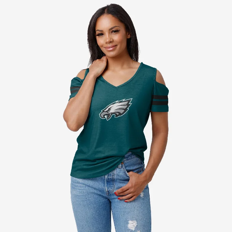 Philadelphia Eagles Womens Cold Shoulder T-Shirt Edgy Women's Punk