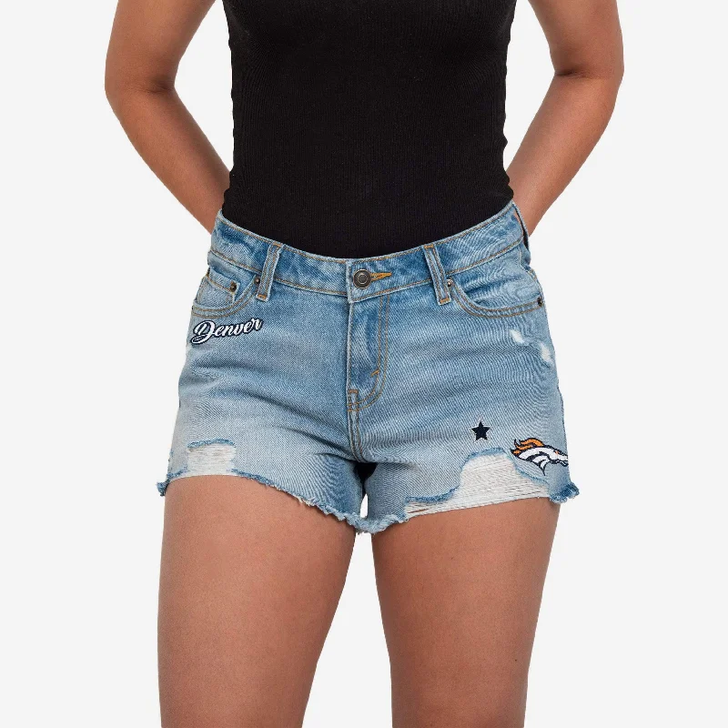 Denver Broncos Womens Team Logo Denim Shorts Streetwear Style for 