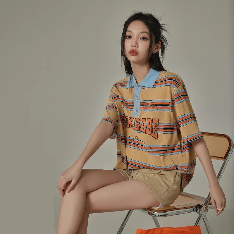 Multi-Color Chuu Babe Striped T-Shirt Cool Women's Distressed