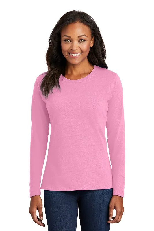 Port & Company Womens Core Long Sleeve Crewneck T-Shirt - Candy Pink Scandinavian