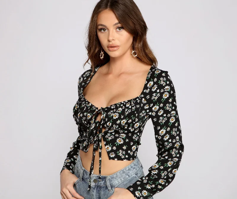 Darling Daisy Tie-Front Crop Top Dapper Women's 1920S