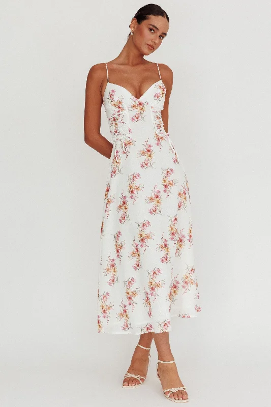 Kalaya Lace-Up Waist Midi Dress Floral Cashmere