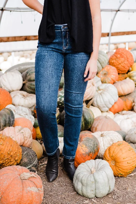Judy Blue Mid Rise Straight Leg Non distressed Jean Dapper Women's Bow - adorned