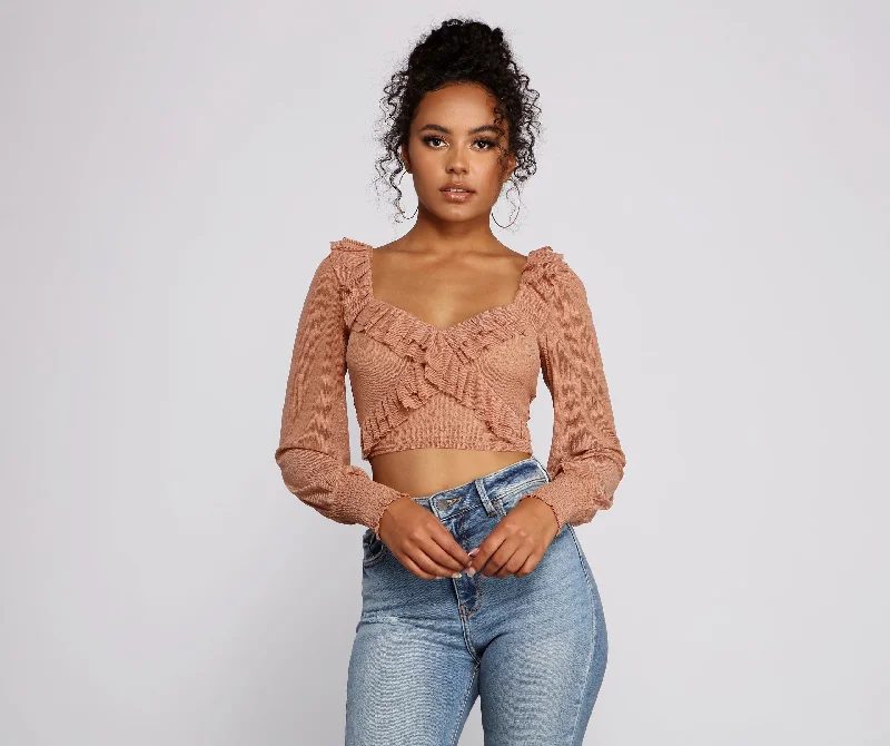 Flirty Flair Ruffle Detail Crop Top Streetwear Style for 