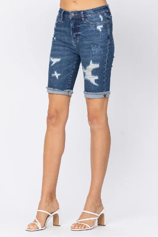 Judy Blue High Waist Destroyed Bermuda Shorts French