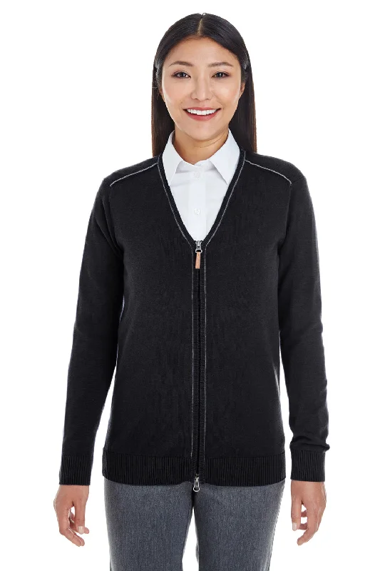 Devon & Jones Womens Manchester Jersey Full Zip Sweater - Black - Closeout Laid - back Women's Vibe