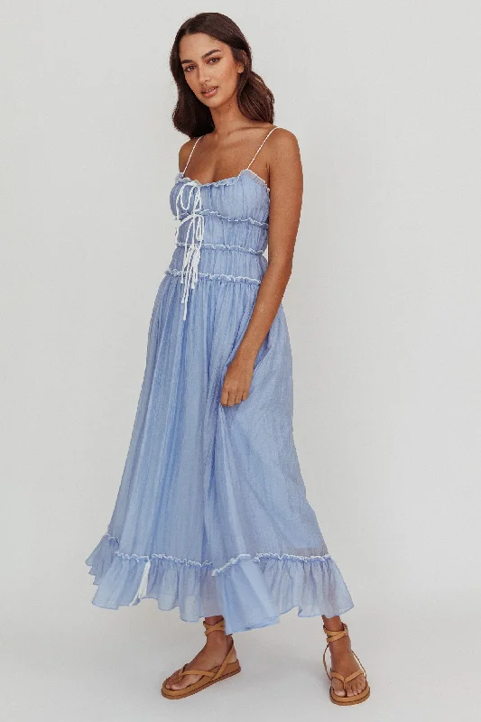 Maidens Tie Accent Maxi Dress Cloud Blue Modern Women's 