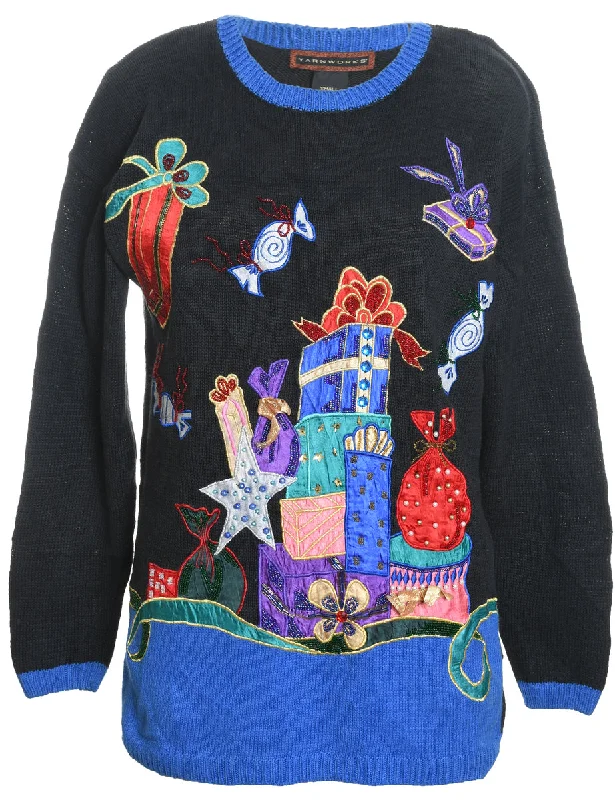 Multi-Colour Present Design Christmas Jumper - S Edgy Women's Punk