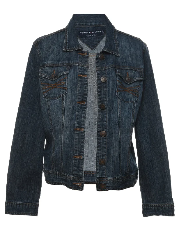 Tommy Hilfiger 1990s Medium Wash Denim Jacket - L Cozy Women's Sherpa - lined