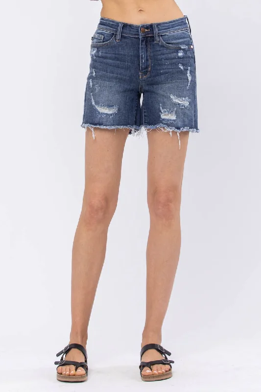 Judy Blue Mid Rise Bleach Splashed Destroyed Denim shorts Bohemian Women's Free