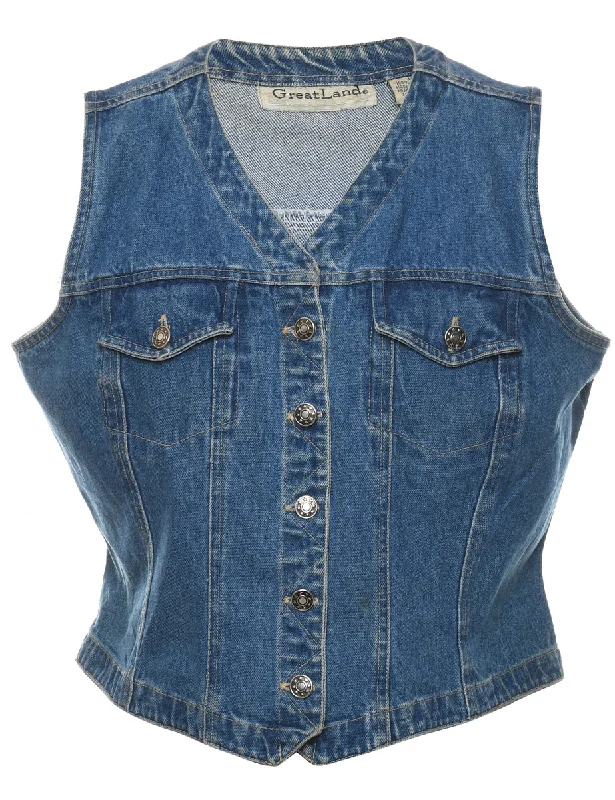 Medium Wash Denim Jacket Vest - L Monochromatic Office Style