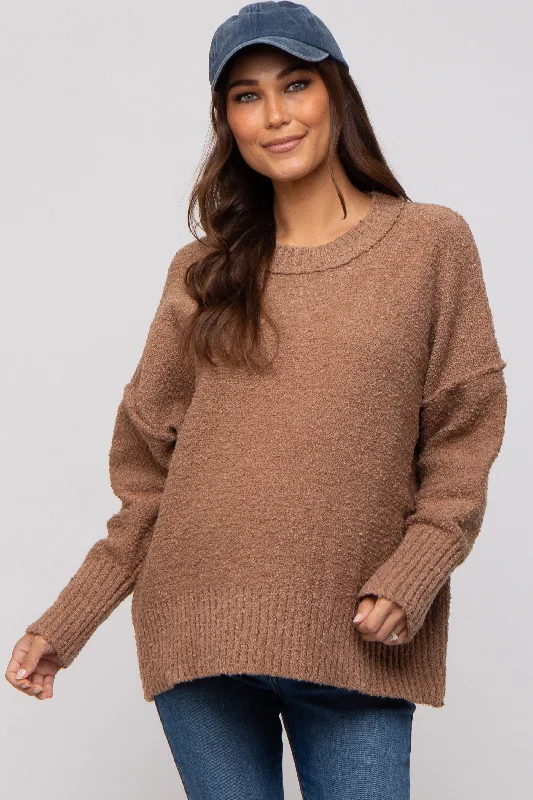 Mocha Knit Exposed Seam Maternity Sweater Earthy Women's Hemp - based