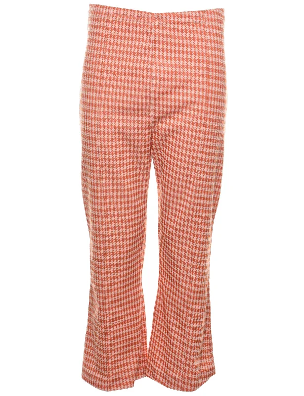 Houndstooth Design White & Orange 1970s Trousers - W27 L26 Athletic Women's 