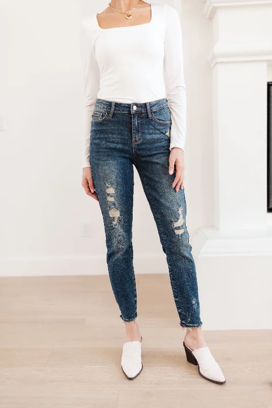 Judy Blue Mid Rise Destroyed Relaxed Fit Jeans Sleek Women's 