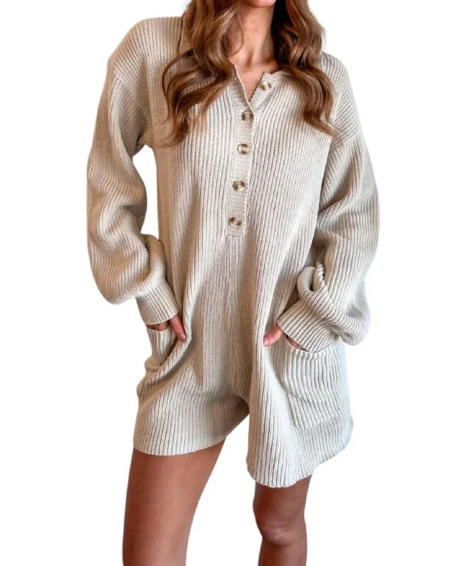 Cozy For Fall Romper In Cream Laid - back Women's Vibe