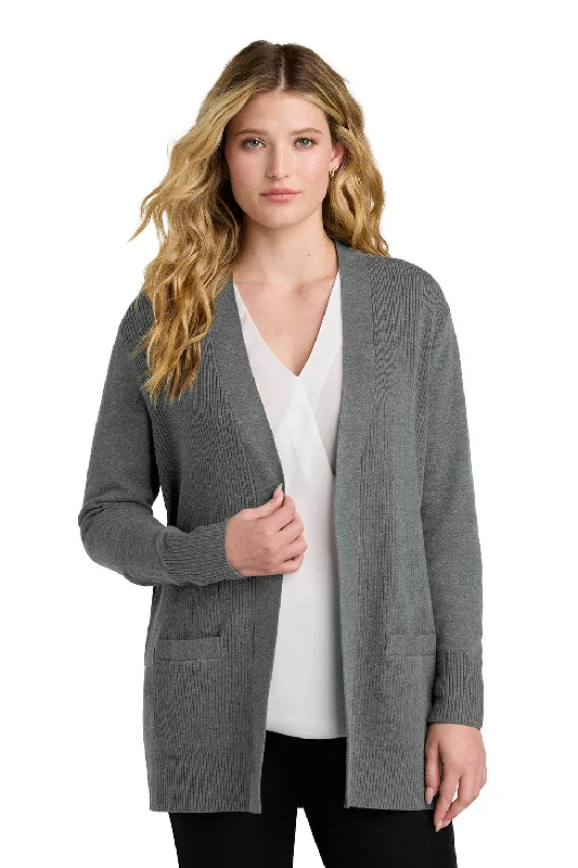 Port Authority Womens Easy Care Open Front Long Sleeve Cardigan Sweater w/ Pockets - Heather Medium Grey - New Edgy Women's Punk