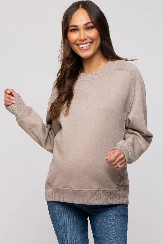 Taupe Pullover Maternity Terry Crewneck performance