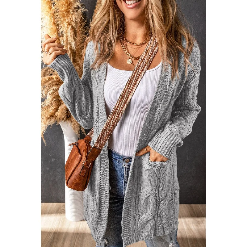 Lacey Ribbed Trim Eyelet Cable Knit Cardigan Feminine Women's Style 