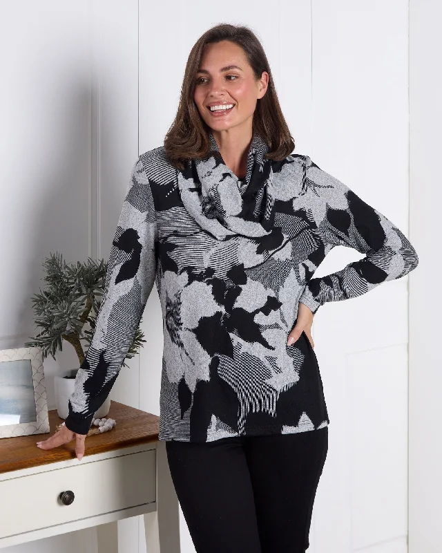 Zoey Knit Top & Snood - Greyscale Modern Floral garde