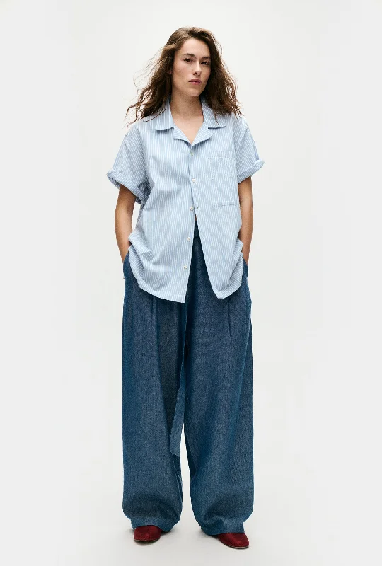 COTTON CAMP SHIRT STORM STRIPE Refined Women's Hand - crafted