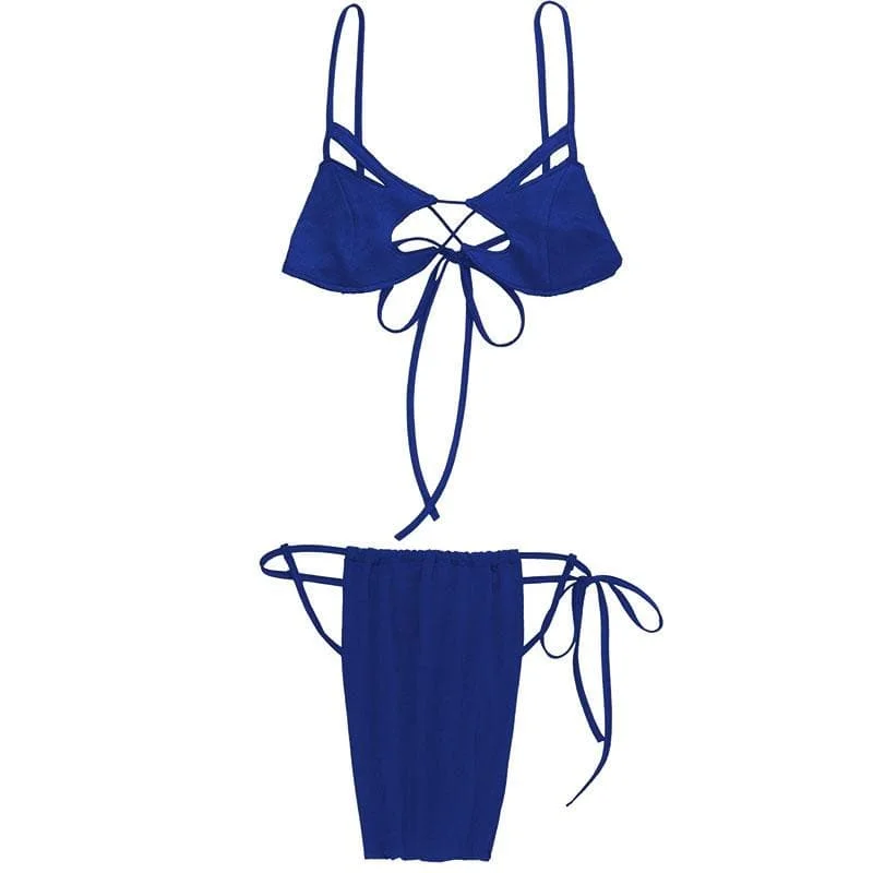 Cross front solid hollow out self tie backless cami pant set Luxurious Women's High -  end