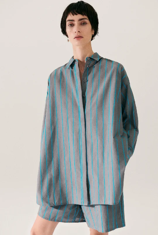 COTTON SILK MORNING SHIRT OXYGEN STRIPE Streetwear Style for 